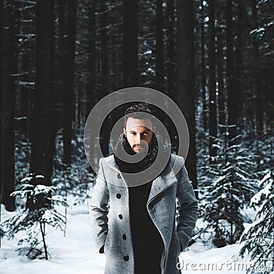 Fashionable handsome man in winter coat Stock Photo