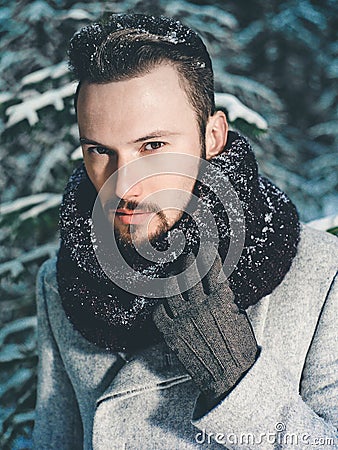 Fashionable handsome man in winter coat Stock Photo