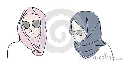 Fashionable hijab girl one line drawing minimalist design Stock Photo