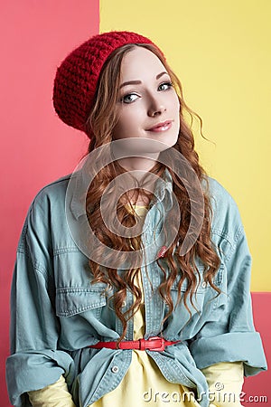 Fashionable hipster girl in hat Stock Photo