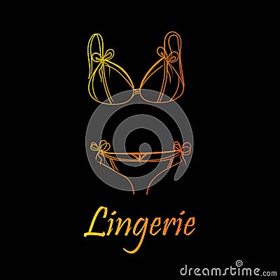 Fashionable lingerie collection for women, sketch illustration. Logo of women`s lace underwear, panties, bras, corsets, Cartoon Illustration