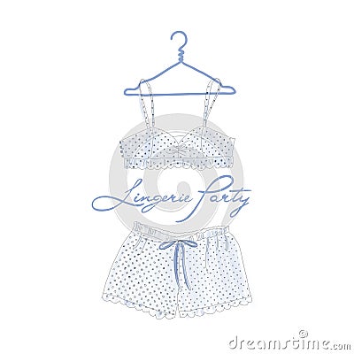 Fashionable lingerie. Lace panty and bra on white background. Beautiful silk, lace female underwear. Cartoon Illustration