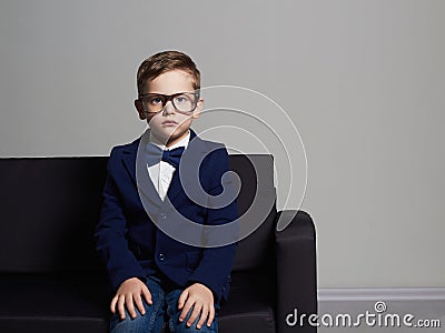 Fashionable little boy in suit and glasses.stylish child Stock Photo