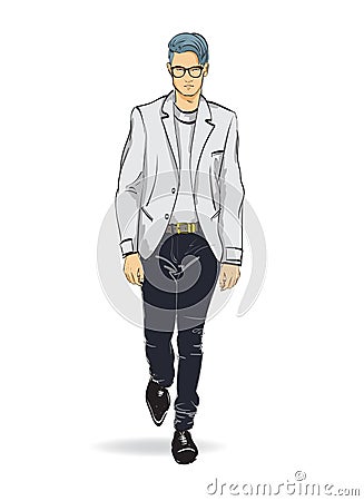 Fashionable man in a jacket, breeches and shoes Vector Illustration