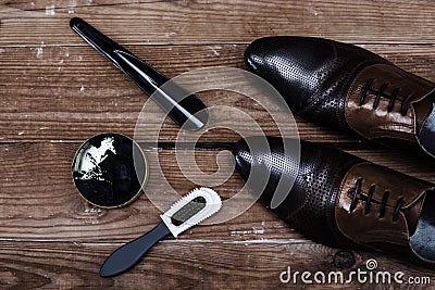 Fashionable men`s shoes and accessories Stock Photo