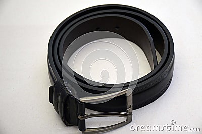 fashionable mens black belt made of genuine leather photo formate Stock Photo