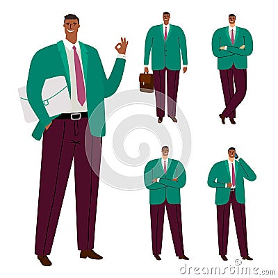 Fashionable modern afro american businessman vector character Vector Illustration