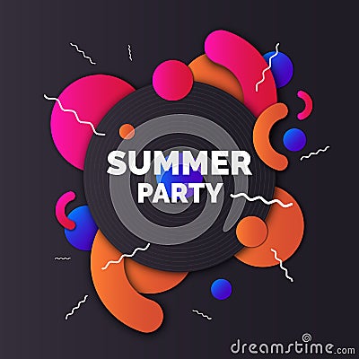 Fashionable modern poster with vinyl, summer party. Abstract geometric background with geometric figures. Vector Illustration