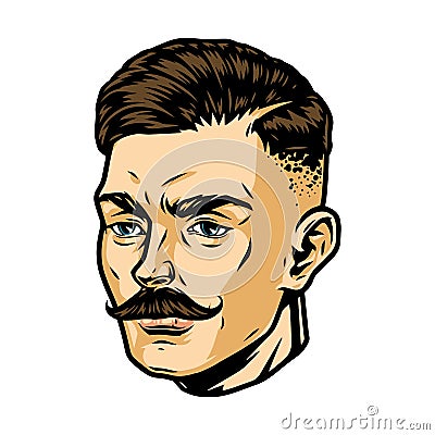 Fashionable mustached man head Vector Illustration