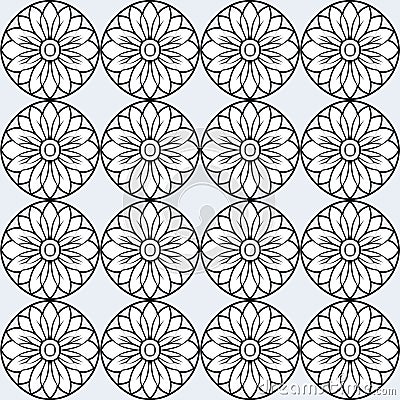 Fashionable and playful circular floral pattern in black and white with stylized geometric motifs Vector Illustration