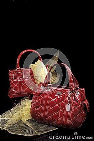 Fashionable red Handbags Stock Photo