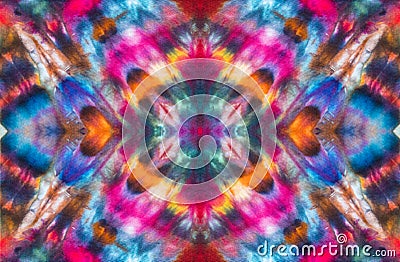 Fashionable retro abstract psychedelic tie dye kaleidoscope of colors design. Stock Photo