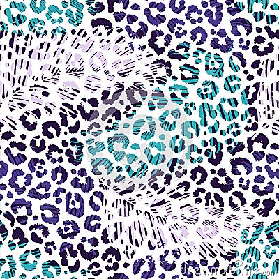 Fashionable seamless palm leaves pattern background. Colorful leopard exotic animal print. Vector Illustration