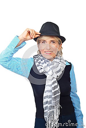 Fashionable senior woman with hat Stock Photo