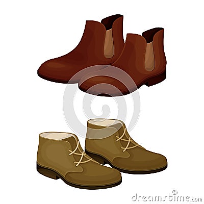 Fashionable shoes set. Stylish leather boots cartoon vector illustration Vector Illustration
