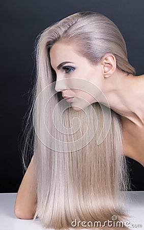 Fashionable shot of a grey blonde girl Stock Photo