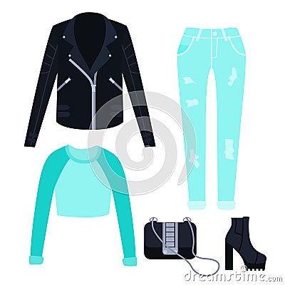 Fashionable spring clothes for women Vector Illustration