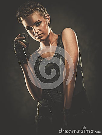 Fashionable steampunk girl Stock Photo