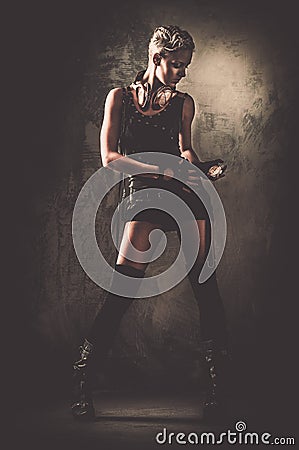 Fashionable steampunk girl Stock Photo