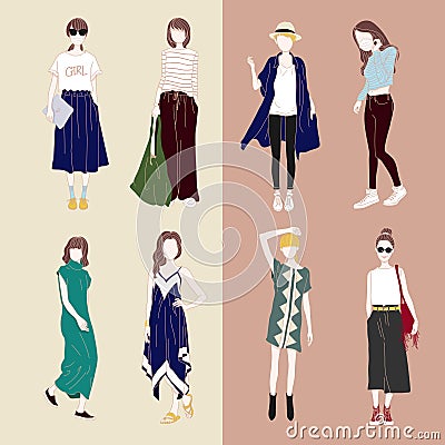 Fashionable style on a casual day vector characters Vector Illustration