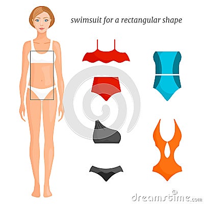 Fashionable swimwear for a rectangular shape. Vector illustration Vector Illustration