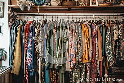 Fashionista styling and showcasing second-hand or vintage pieces. Stock Photo