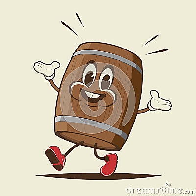 Funny illustration of a walking cartoon barrel Stock Photo