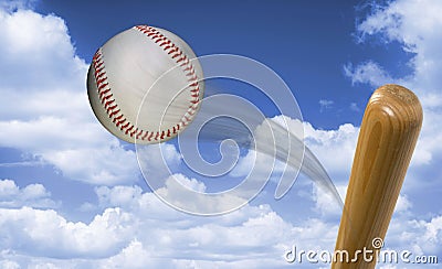 Fast Baseball Hit. Stock Photo