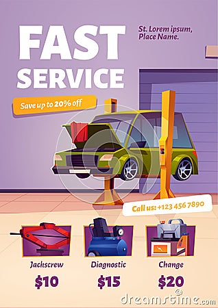 Fast car service poster, auto maintenance flyer Vector Illustration