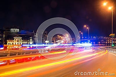 Fast cars on the night street Stock Photo