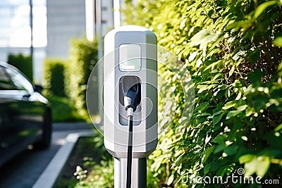 Fast charging stations for electric vehicles on a city street. Charging station for cars with illumination. Available charging for Stock Photo