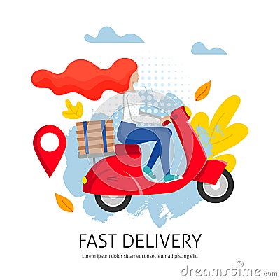 Fast city delivery on scooter text Vector Illustration