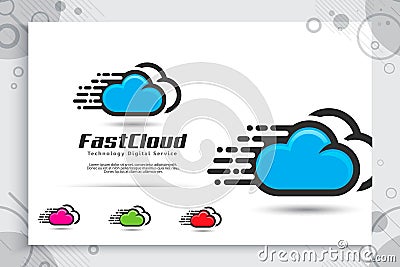 Fast Cloud Data Vector logo for technology data service with modern color and style concept, Illustration of cloud for template Vector Illustration