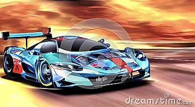 Fast colourful racing car speeding in a race Stock Photo