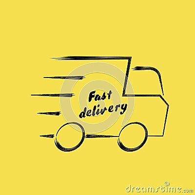 Fast delivery concept from brush strokes. Truck delivery, transportation company, distribution service, logistics solution, load s Vector Illustration