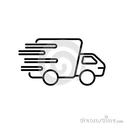 Fast delivery icon. Black truck travels at great speed Vector Illustration