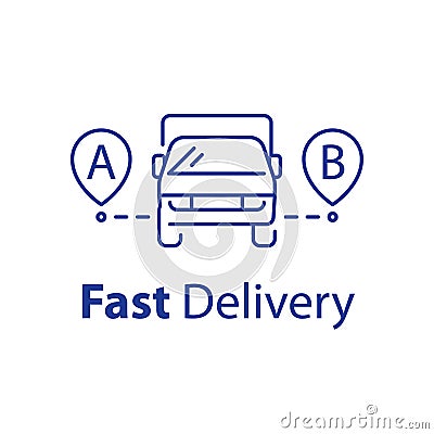 Delivery line icon, transportation vehicle, easy relocation arrangement, rental truck, vector illustration Vector Illustration