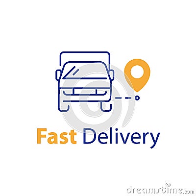 Delivery line icon, transportation vehicle, easy relocation arrangement, rental truck, vector illustration Vector Illustration