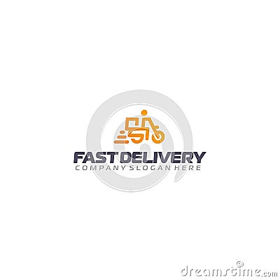 Fast delivery logo. Scooter delivery vector logotype. Motorcycle courier. Vector Illustration