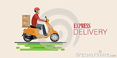 Fast delivery man ride bike get order Vector Illustration