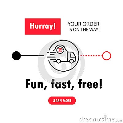 Fast delivery from store to home. Fun fast free delivery. Service Icons. Digital online. Delivery route linear icon. Shop global Vector Illustration