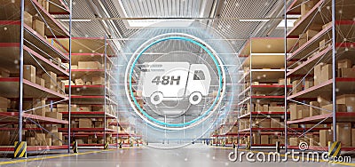 Fast delivery system concept on a warehouse background 3d render Stock Photo