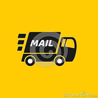 Fast delivery. Truck icon on yellow background Vector Illustration