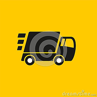 Fast delivery. Truck icon on yellow background Stock Photo