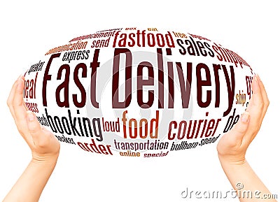 Fast Delivery word cloud hand sphere concept Stock Photo