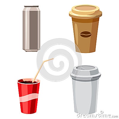 Fast drinks icon set, cartoon style Vector Illustration