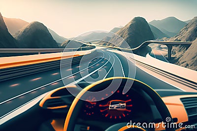 Fast Drive on Futuristic Modern Highway, Generative AI Illustration Stock Photo