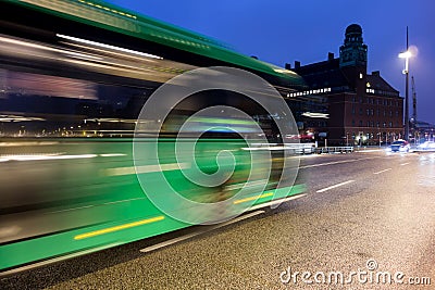 Fast driving bus Stock Photo