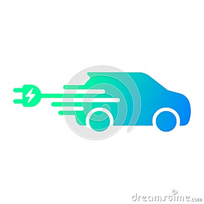 Fast electric car with plug icon symbol, EV car, Green hybrid vehicles charging point logotype, Eco friendly vehicle Vector Illustration