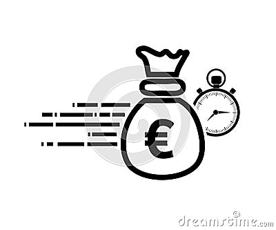 Fast Euro money providence, business and finance services, financial solution. Euro with stopwatch icon. Vector illustration Vector Illustration